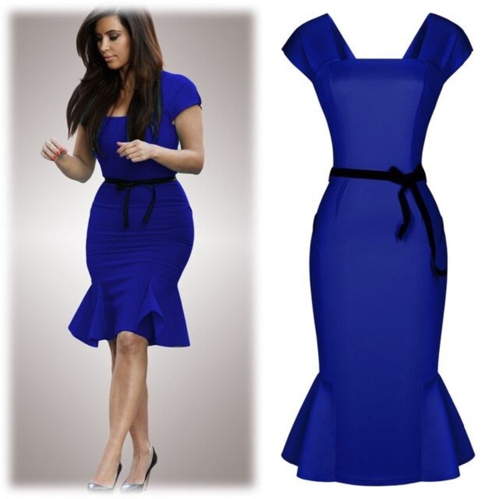 Women’s Midi Mermaid Dress Royal Blue NWT